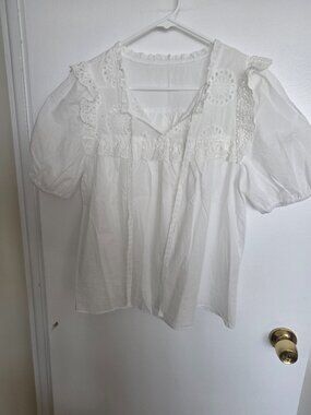 White Puff Sleeve Embroidered Shirt